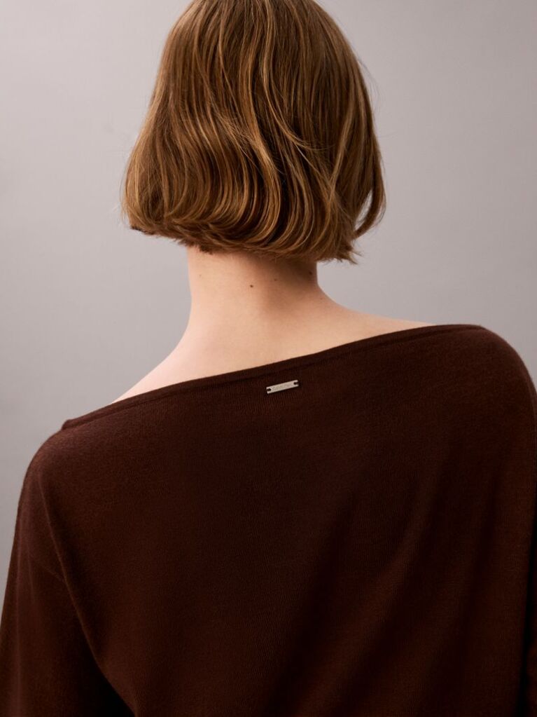 Brown Merino Wool Blend Boat Neck Jumper  Women