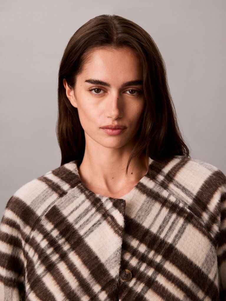 White Plaid Check Wool Blend Jacket  Women