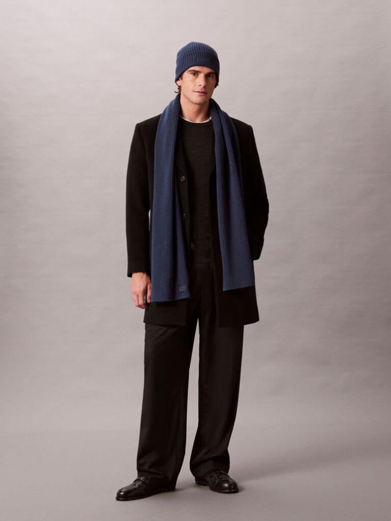 Blue Cotton Scarf and Beanie Gift Set  Men