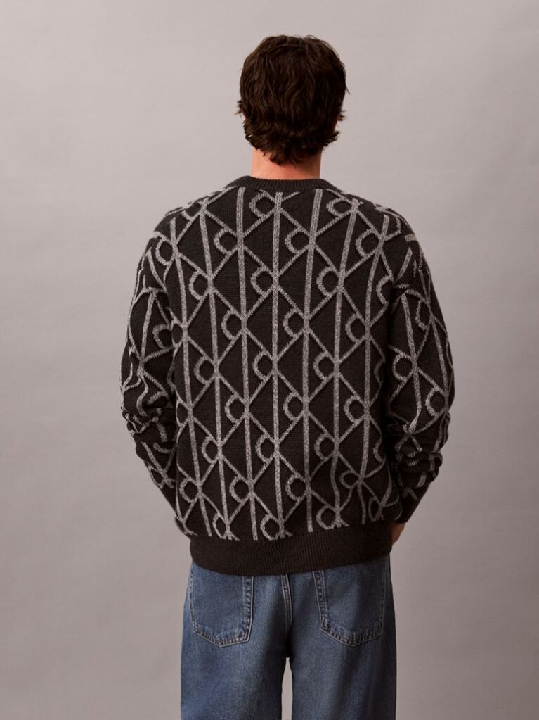 Grey Wool Blend Logo Jacquard Jumper  Men