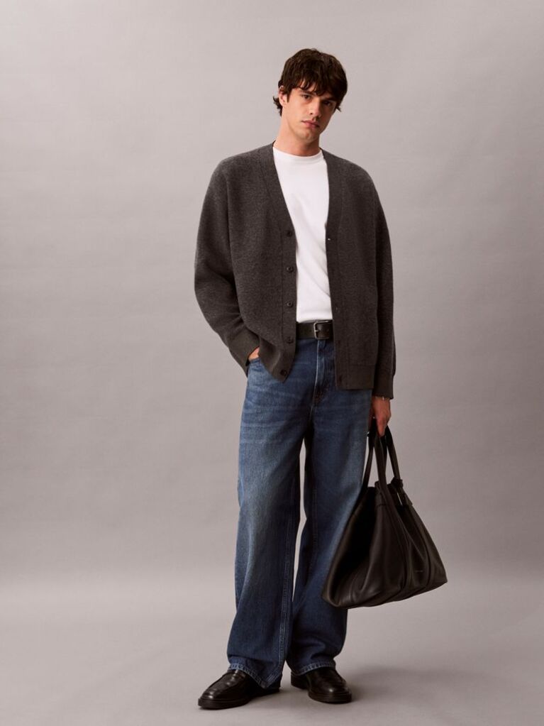 Grey Soft Wool V-Neck Cardigan  Men