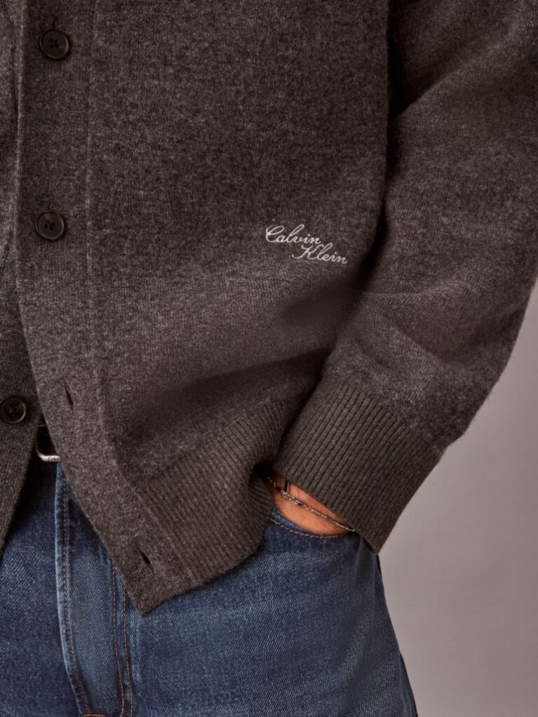 Grey Soft Wool V-Neck Cardigan  Men