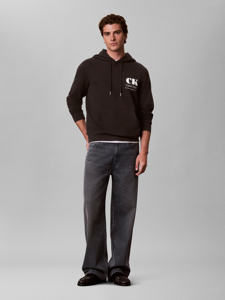 Black Bold Logo Sueded Terry Hoodie  Men