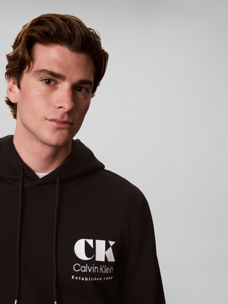 Black Bold Logo Sueded Terry Hoodie  Men