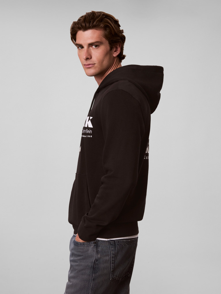 Black Bold Logo Sueded Terry Hoodie  Men
