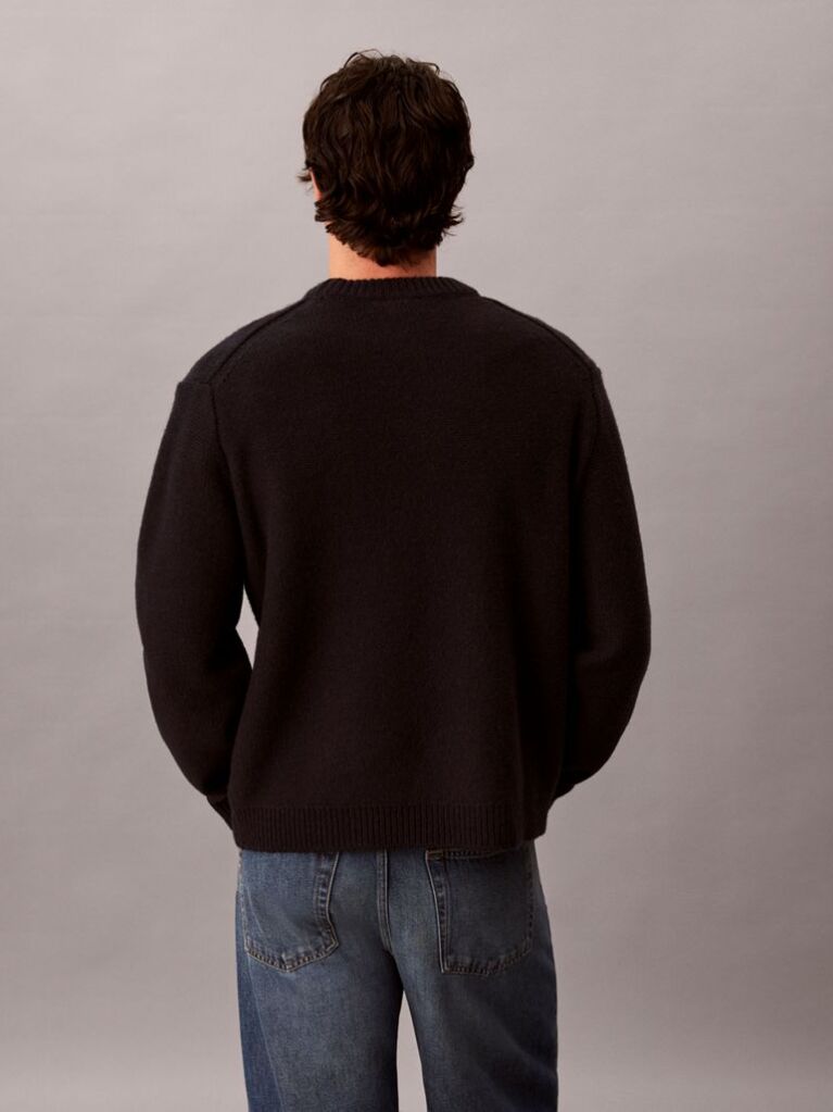 Black Pure Wool Monogram Jumper  Men