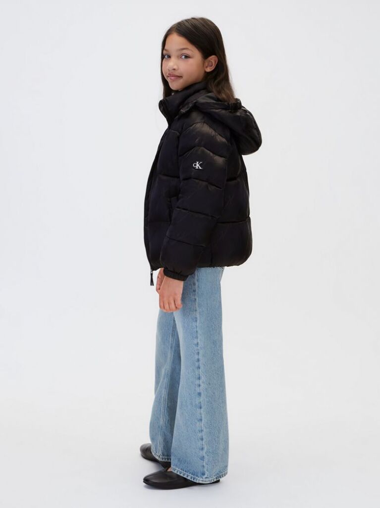 Black Kids' Hooded Logo Puffer Coat  Girls