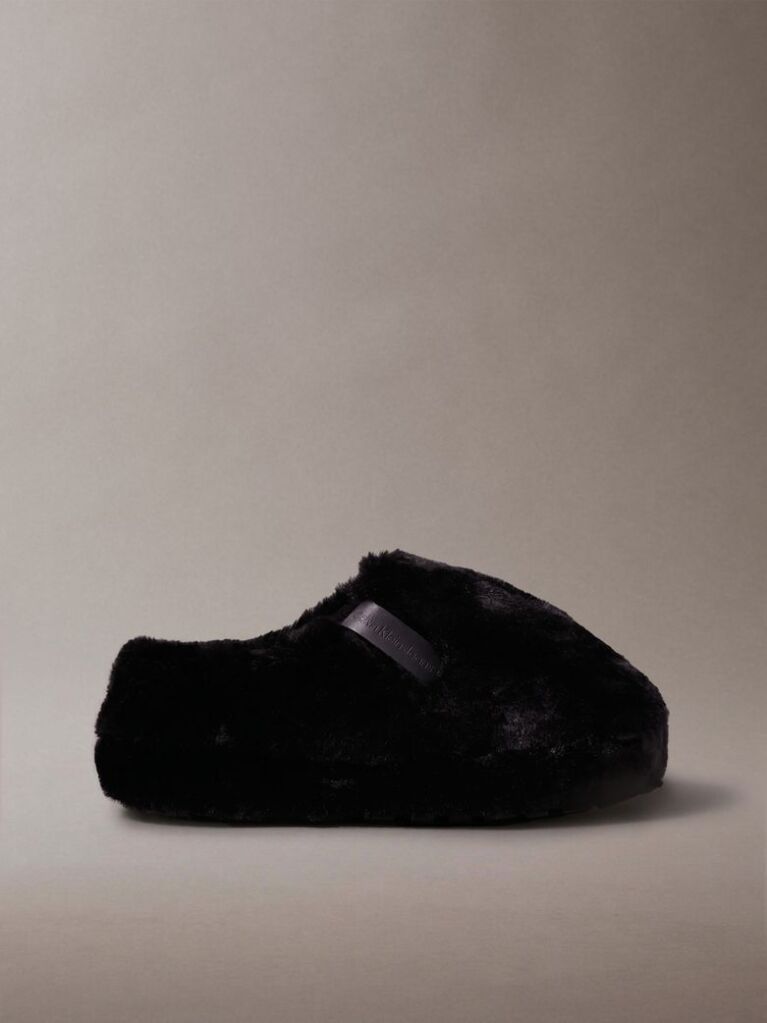 Black Faux Fur Slippers  Women