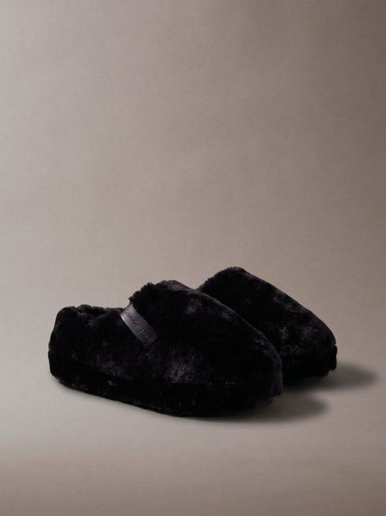 Black Faux Fur Slippers  Women