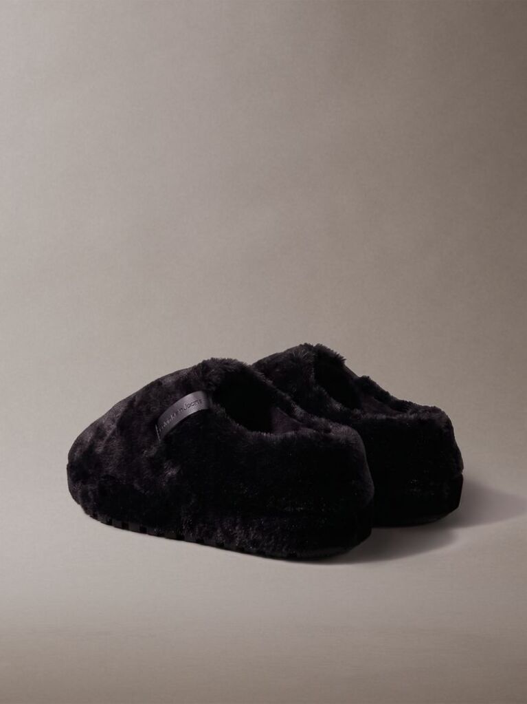 Black Faux Fur Slippers  Women