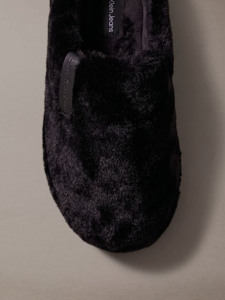 Black Faux Fur Slippers  Women