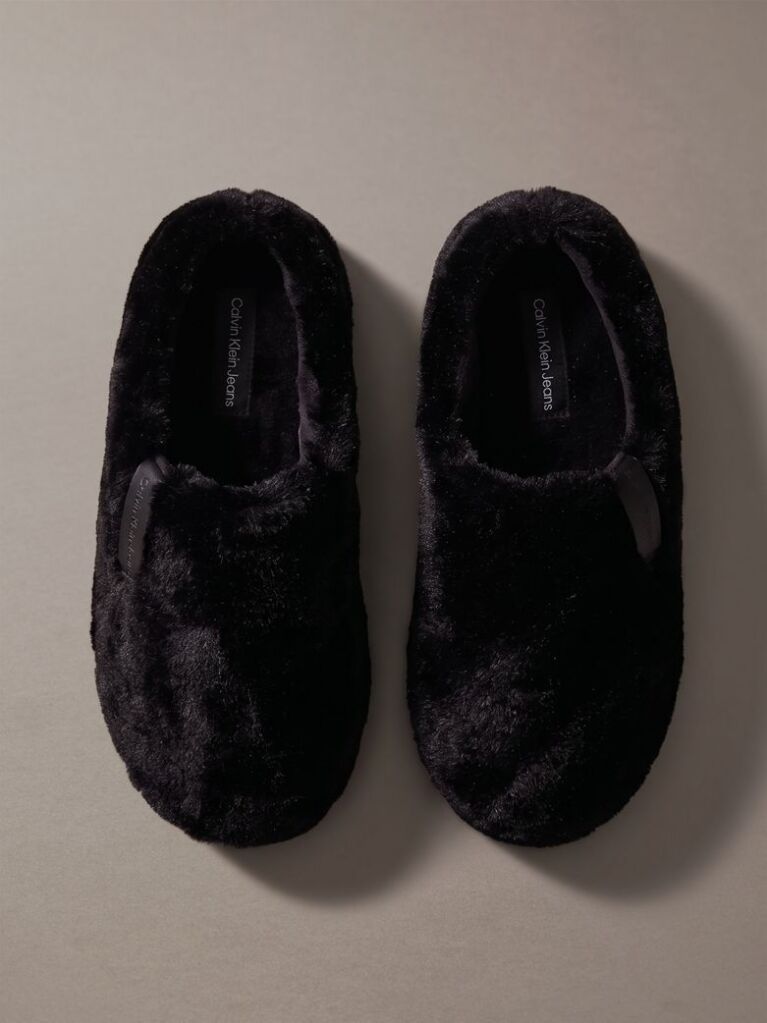 Black Faux Fur Slippers  Women