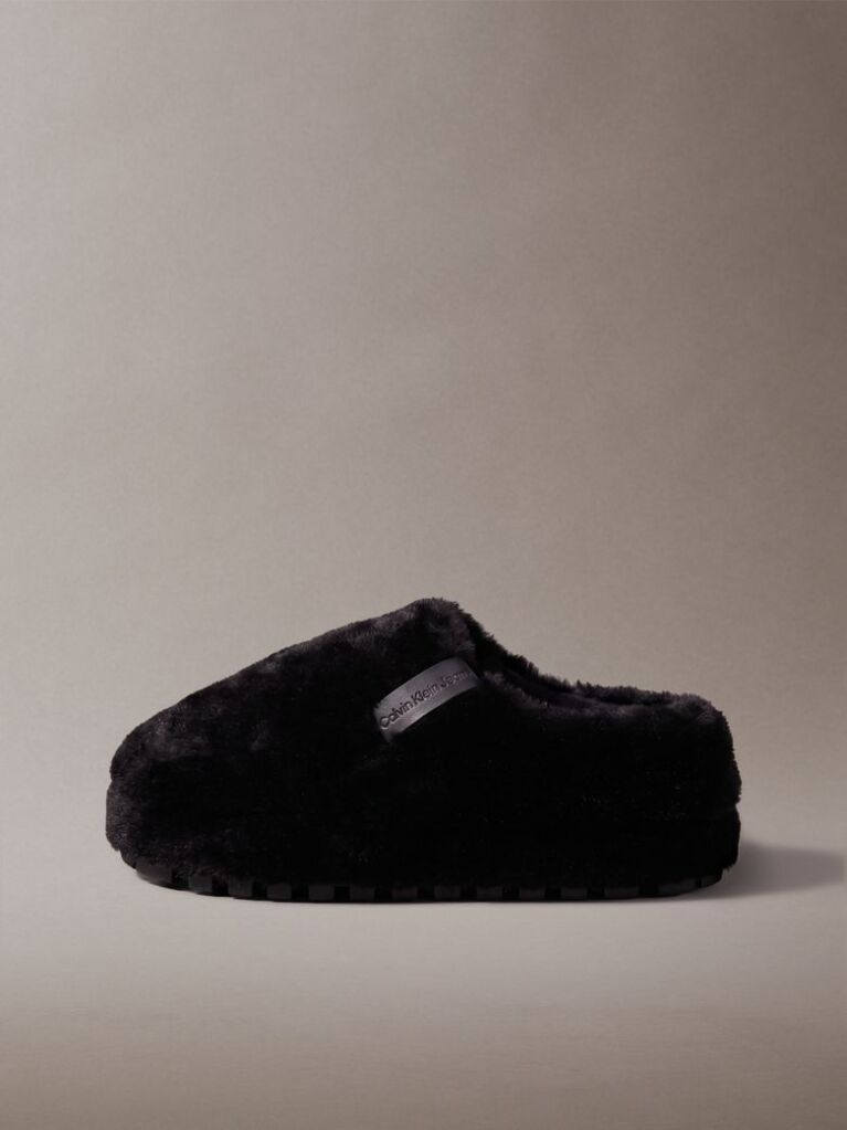 Black Faux Fur Slippers  Women